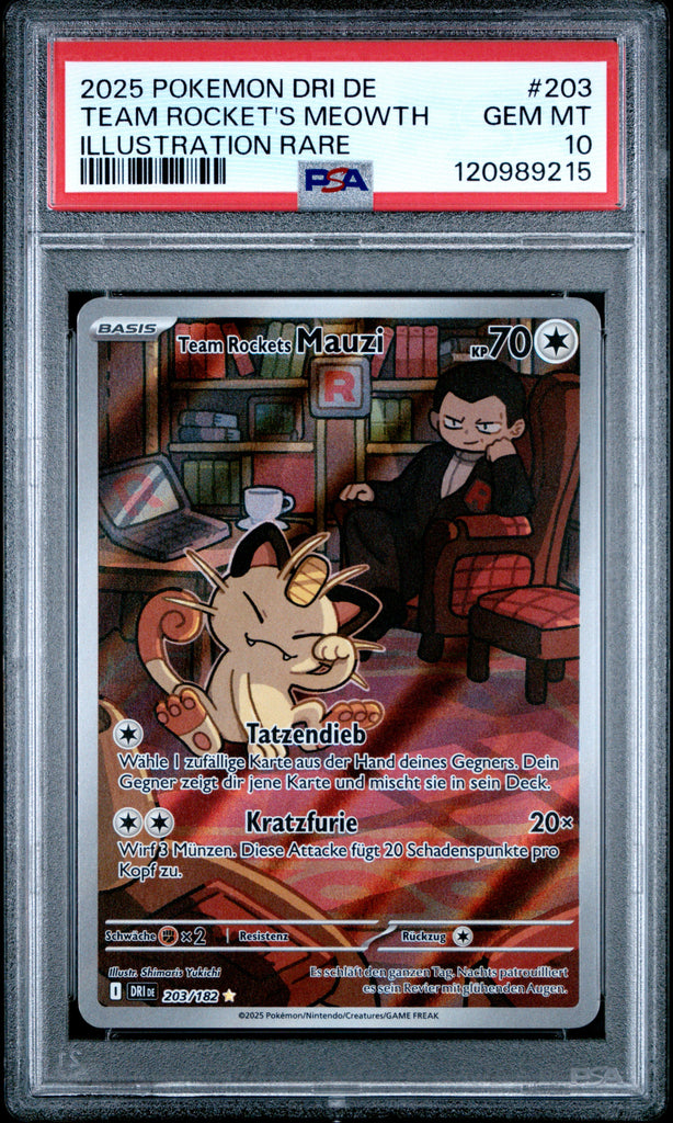 Team Rocket's Meowth 2025 203 PSA 10 - Deutsch